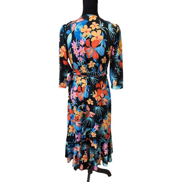 New KIYONNA Women's Multicolor Floral Flirty Flounce Wrap Dress Size 0 - Picture 3 of 4